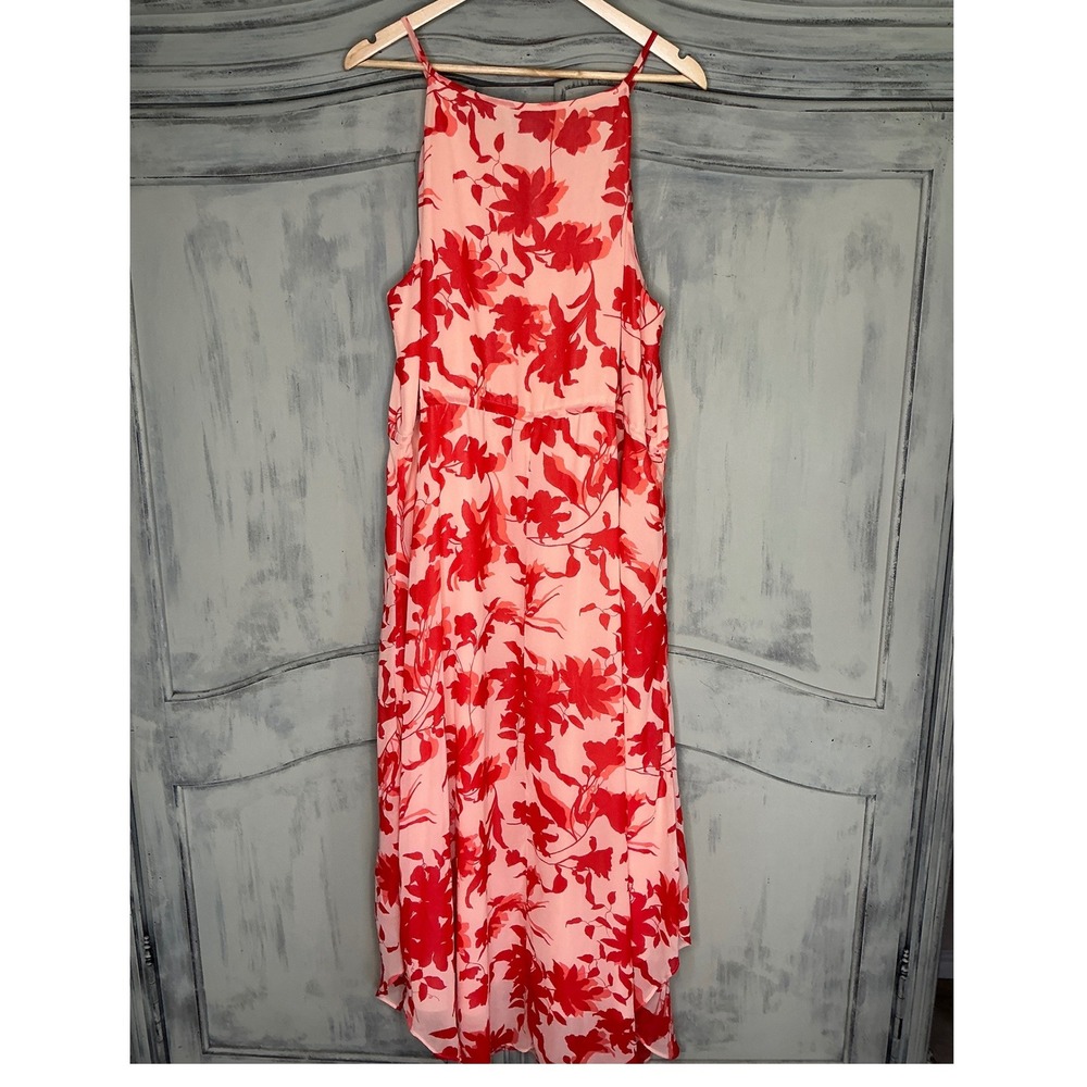 Gibson Latimer Maxi Dress Womens XXL Red Floral Halter Neck Sleeveless High Low - Picture 5 of 6